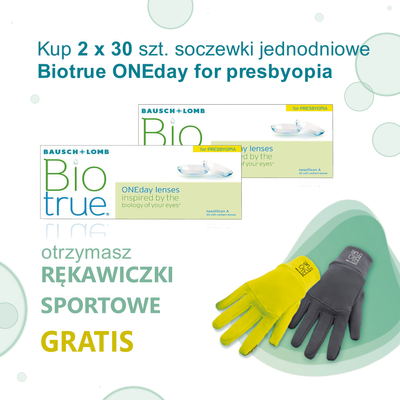 Zestaw 2x Soczewki jednodniowe multifokalne Bausch + Lomb Biotrue ONEday for Presbyopia 30 szt. + Rękawiczki sportowe GRATIS